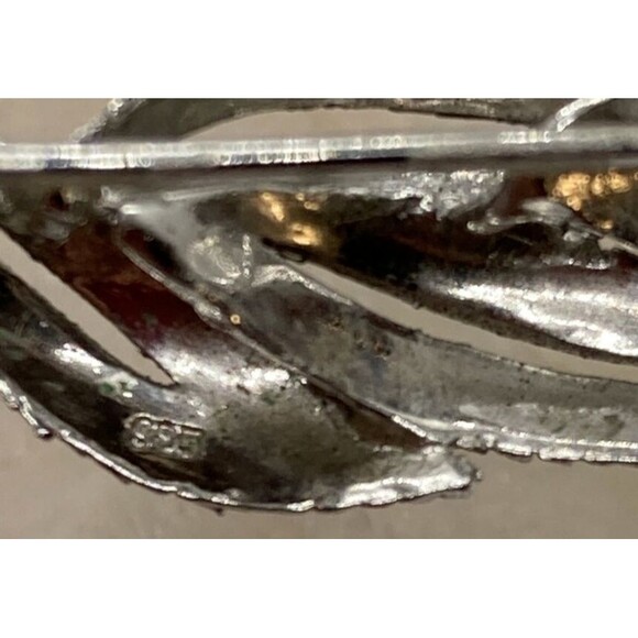 Vintage Yellow Pearl Floral Diamond Cut‎ Brooch Pin Sterling 925 Silver 6g - Picture 7 of 10